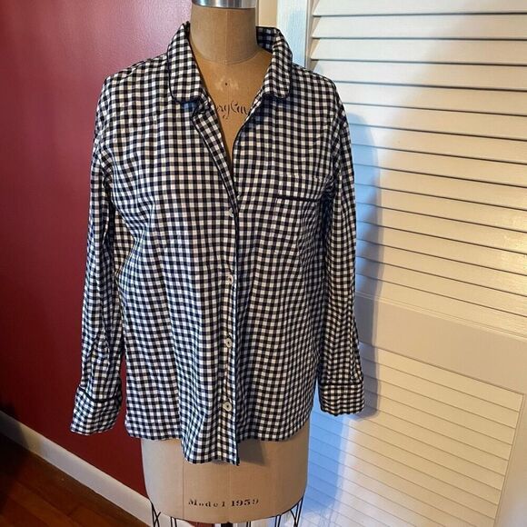 J CREW | black & white checkerboard pattern button up top S - Picture 1 of 6